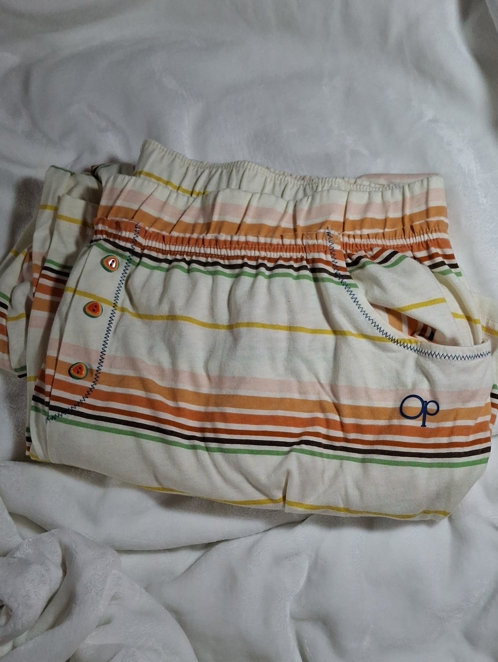 OP Striped Pajama Shorts in Cream, Orange & Green